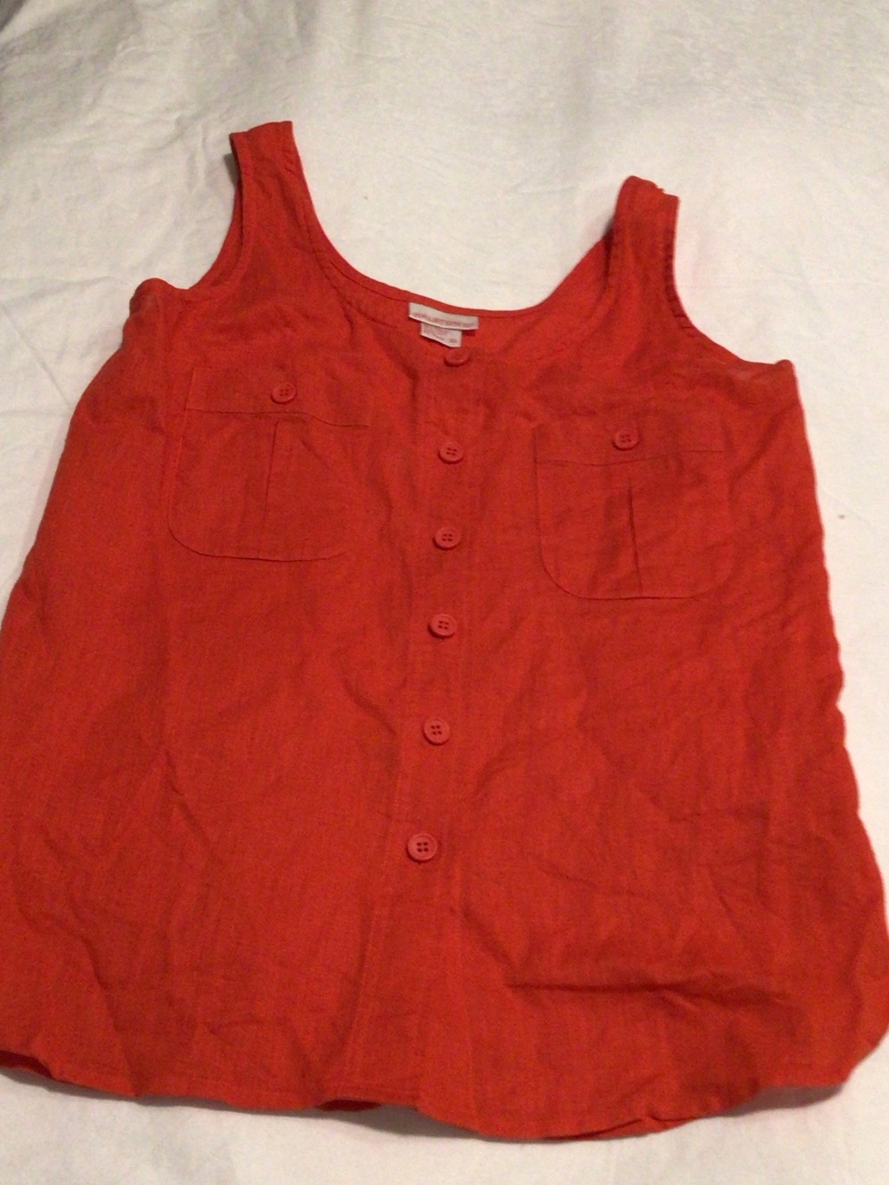 LOFT Orange Sleeveless Button-Down Tank with Front Pockets